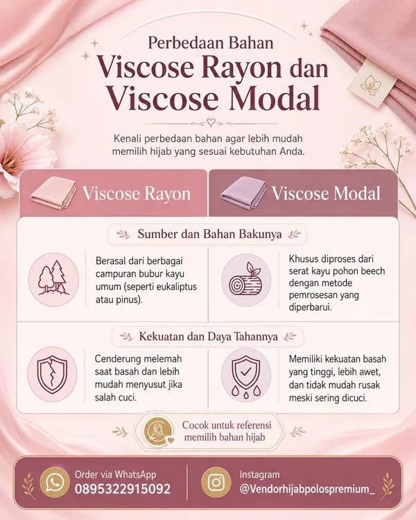 Perbedaan Viscose Rayon dan Viscose Modal - Infografis Bahan Hijab